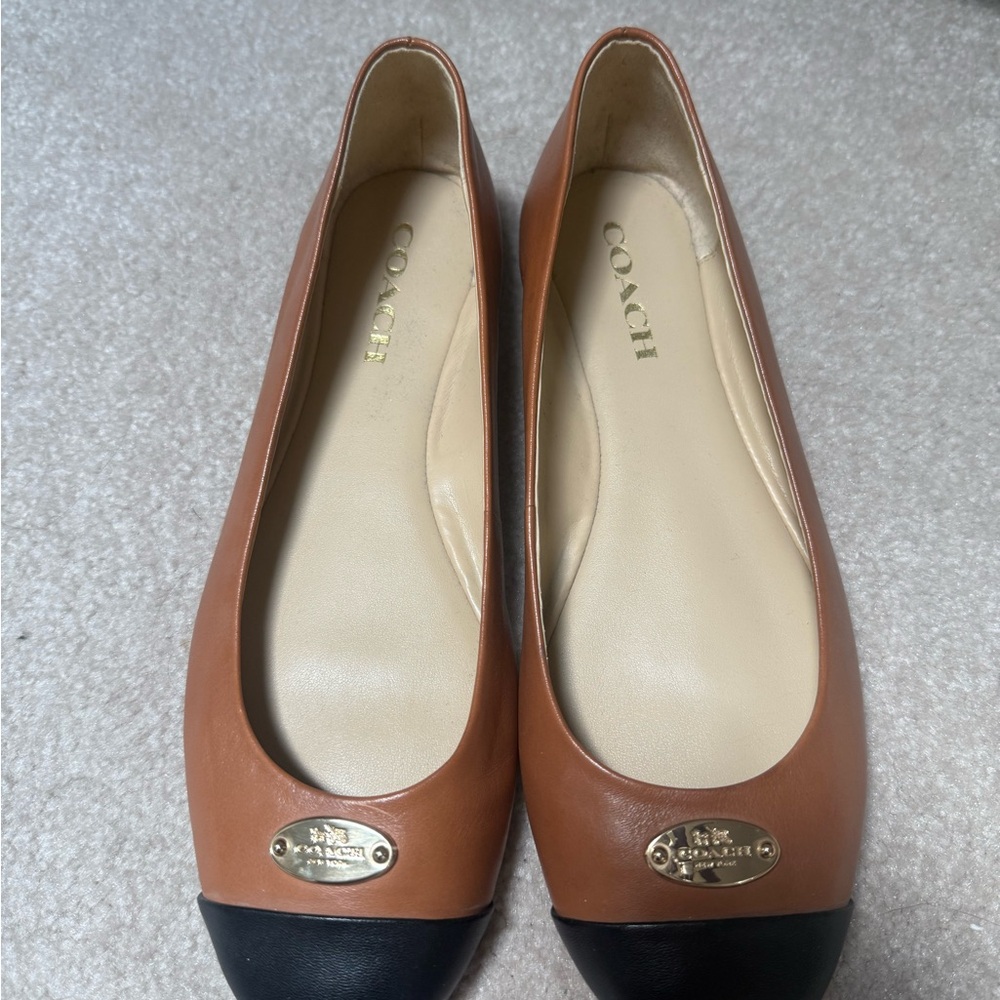 Coach Cap Toe 'Ashley' Flats Brown & Black Leather Gold